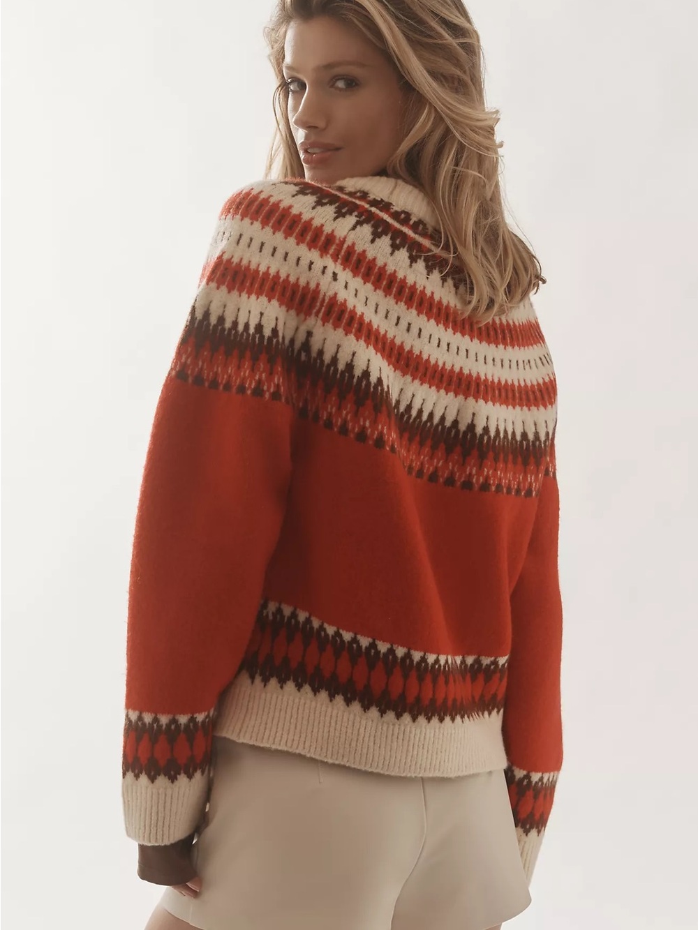  RAISONNEL Fair Isle Crewneck Sweater Red Cream Nordic Knit Anthropologie Sz - Picture 2 of 8